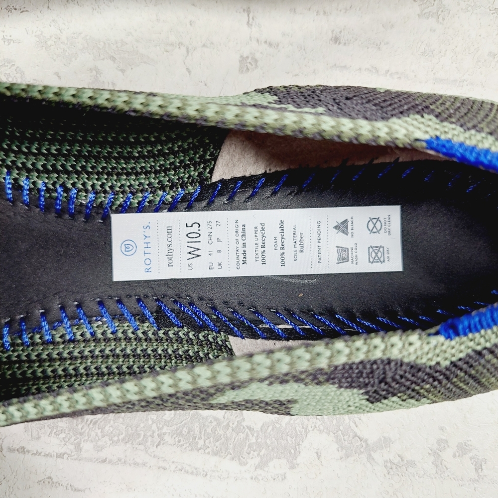 New Rothy’s The Point Olive Camo Slip On Ballet Flat Shoes W80 - Picture 9 of 10